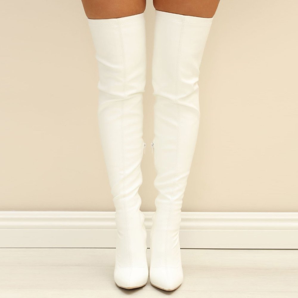 Anne Michelle White Over the Knee Boots - Picture 3 of 4